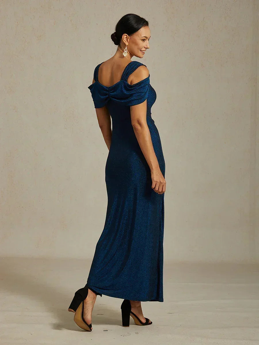 Cold Shoulder Glitter Metallic Knit Dress