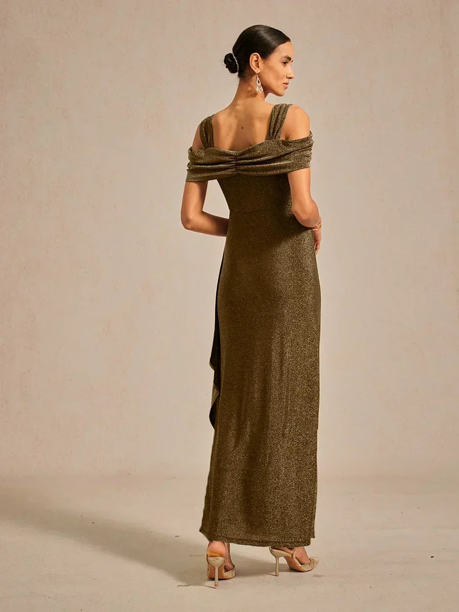 Cold Shoulder Glitter Metallic Knit Dress