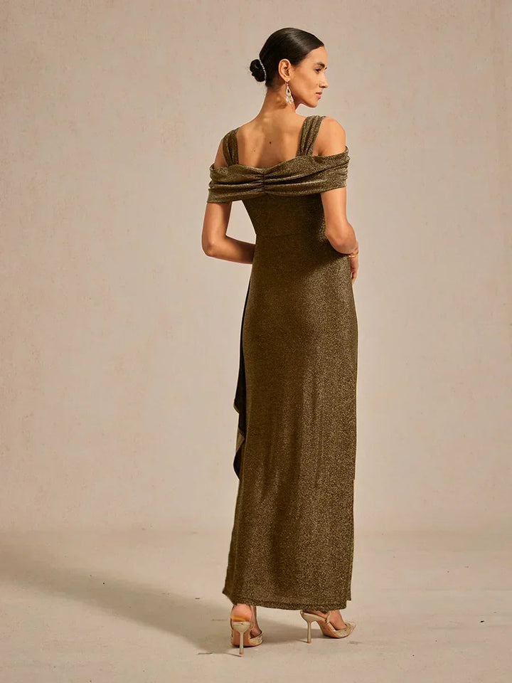 Cold Shoulder Glitter Metallic Knit Dress