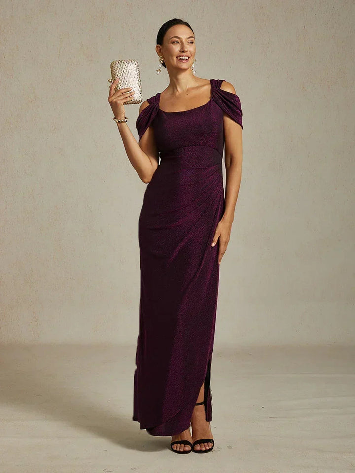 Cold Shoulder Glitter Metallic Knit Dress