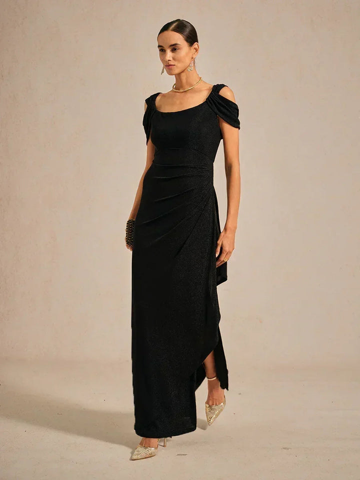 Cold Shoulder Glitter Metallic Knit Dress