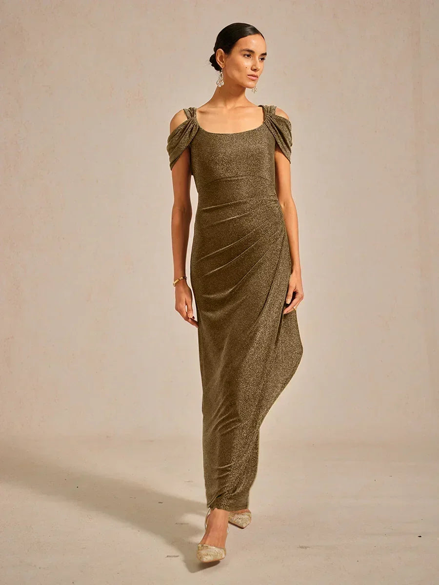 Cold Shoulder Glitter Metallic Knit Dress