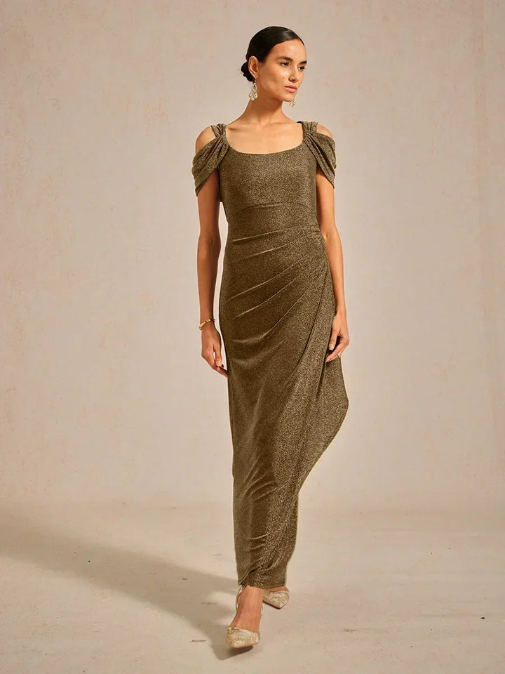 Cold Shoulder Glitter Metallic Knit Dress