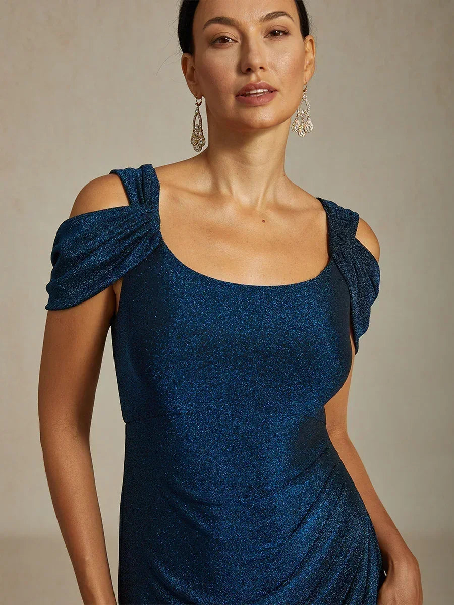 Cold Shoulder Glitter Metallic Knit Dress