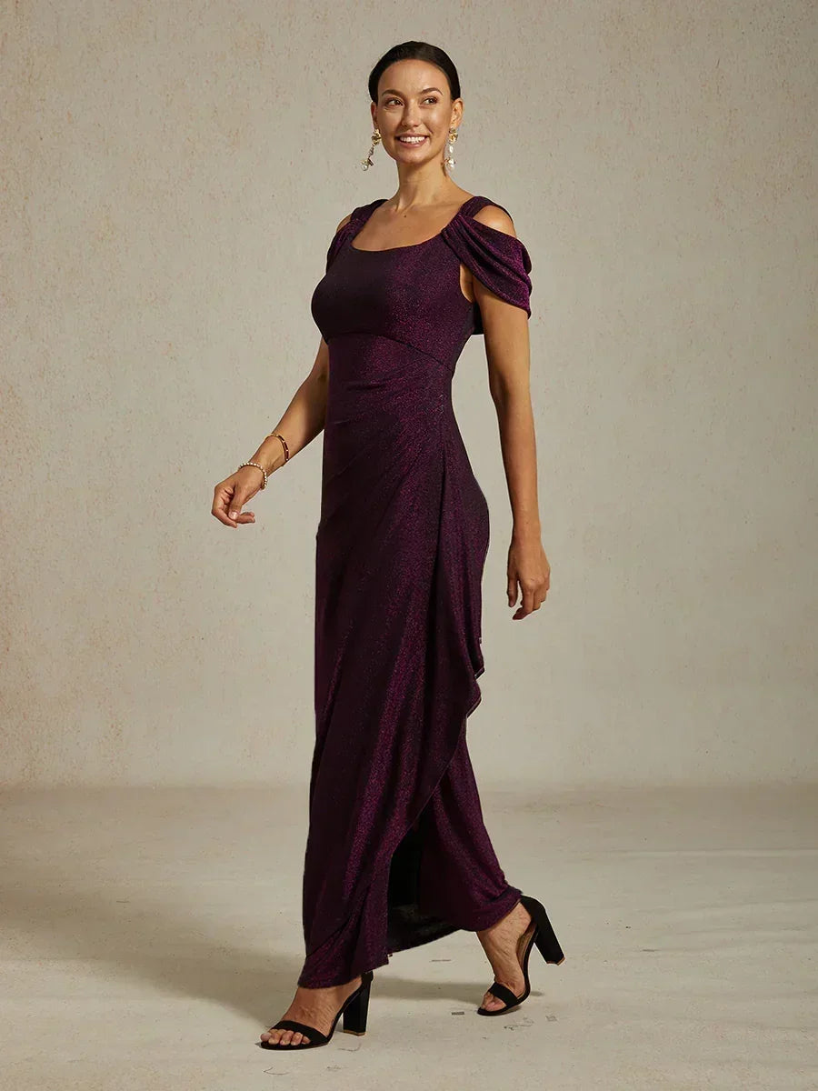 Cold Shoulder Glitter Metallic Knit Dress