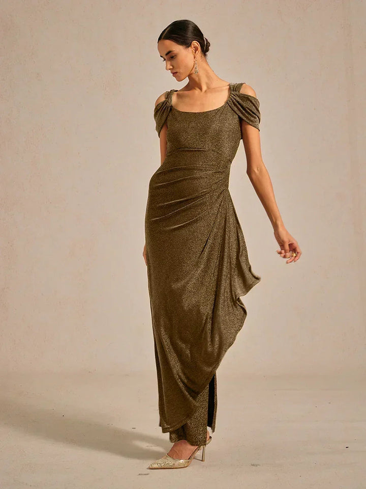 Cold Shoulder Glitter Metallic Knit Dress