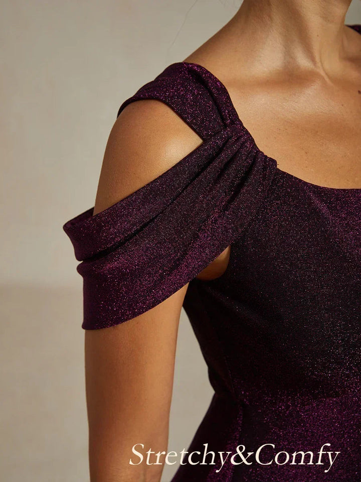 Cold Shoulder Glitter Metallic Knit Dress