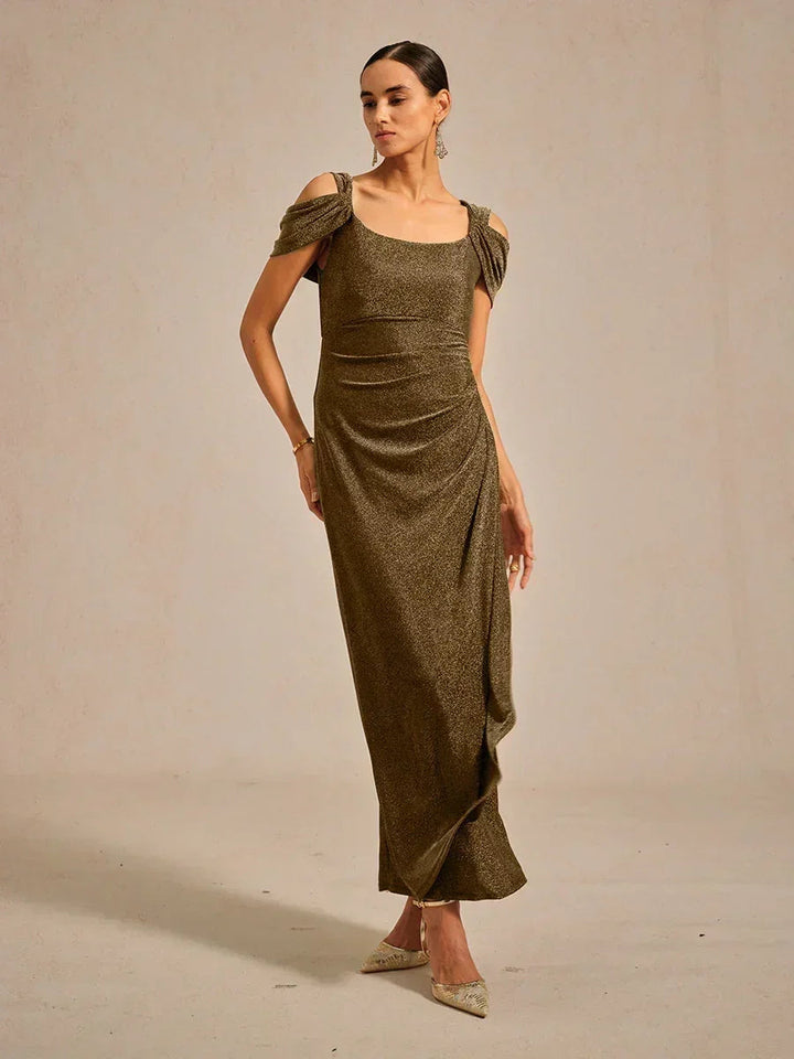 Cold Shoulder Glitter Metallic Knit Dress