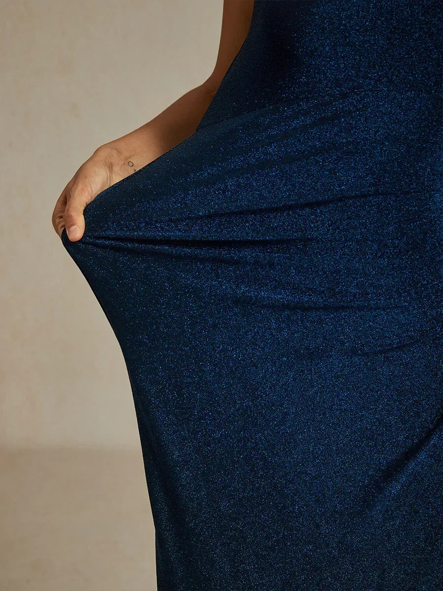 Cold Shoulder Glitter Metallic Knit Dress