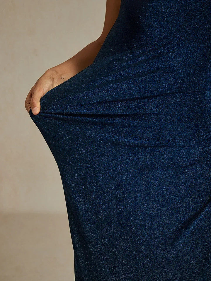 Cold Shoulder Glitter Metallic Knit Dress