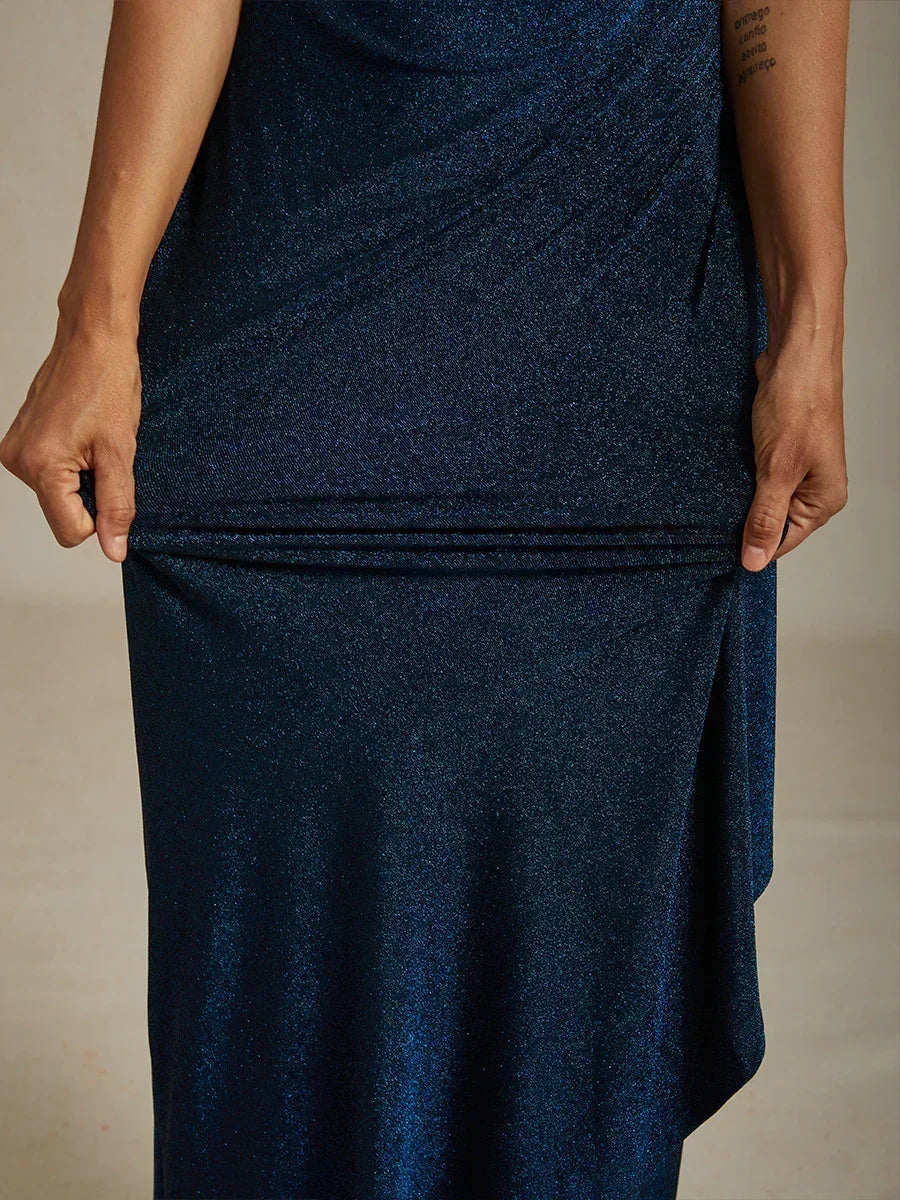 Cold Shoulder Glitter Metallic Knit Dress