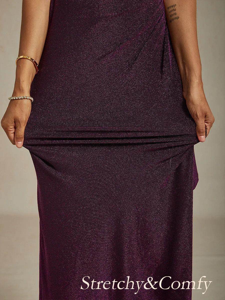 Cold Shoulder Glitter Metallic Knit Dress