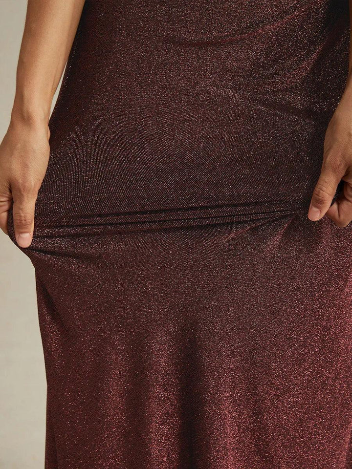 Cold Shoulder Glitter Metallic Knit Dress