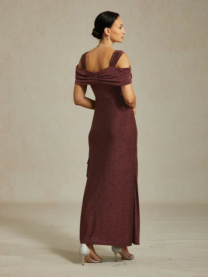 Cold Shoulder Glitter Metallic Knit Dress