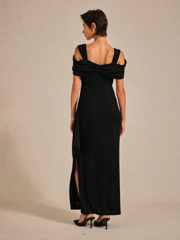 Cold Shoulder Glitter Metallic Knit Dress