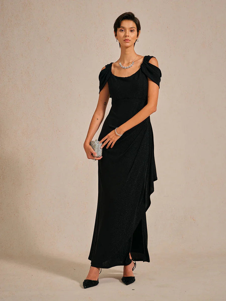 Cold Shoulder Glitter Metallic Knit Dress