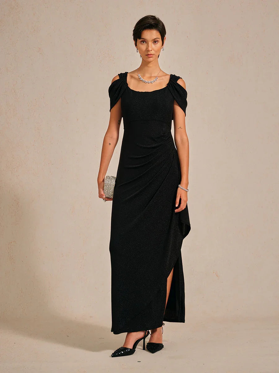 Cold Shoulder Glitter Metallic Knit Dress