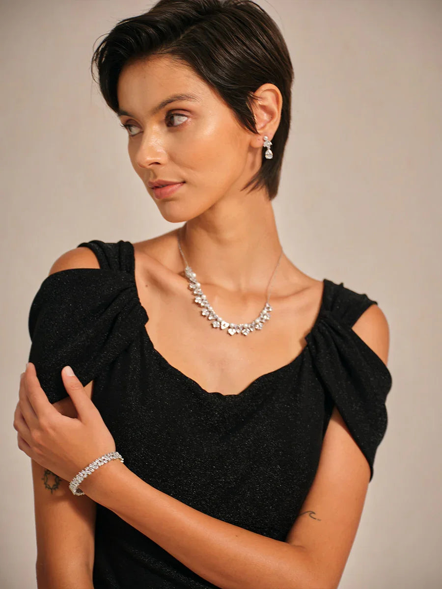 Cold Shoulder Glitter Metallic Knit Dress