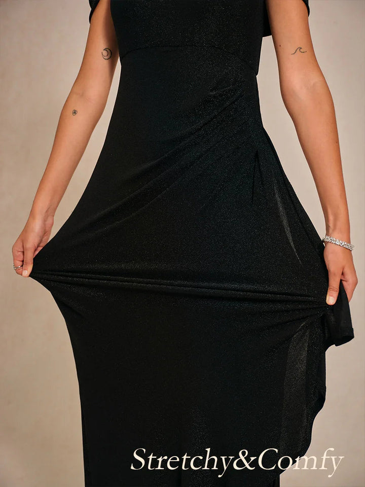 Cold Shoulder Glitter Metallic Knit Dress