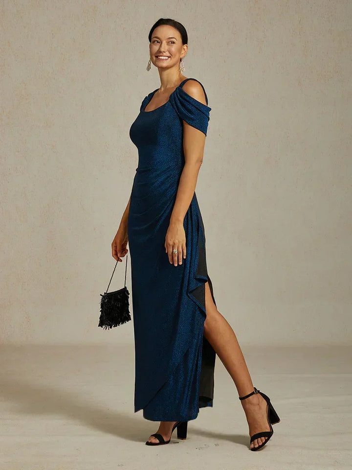 Cold Shoulder Glitter Metallic Knit Dress