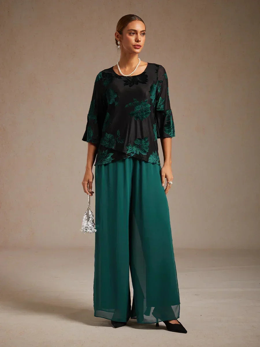 Dressy Floral Asymmetric Hem Blouse