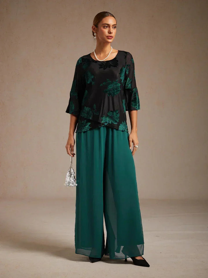 Dressy Floral Asymmetric Hem Blouse