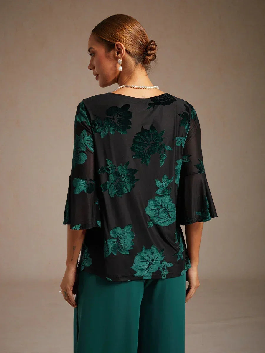 Dressy Floral Asymmetric Hem Blouse
