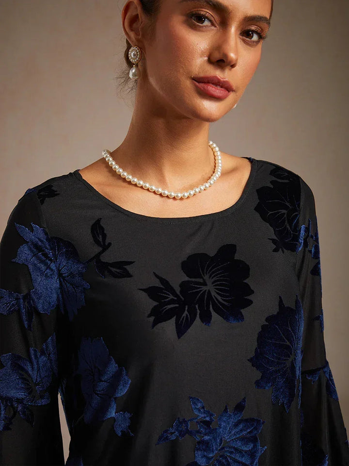 Dressy Floral Asymmetric Hem Blouse