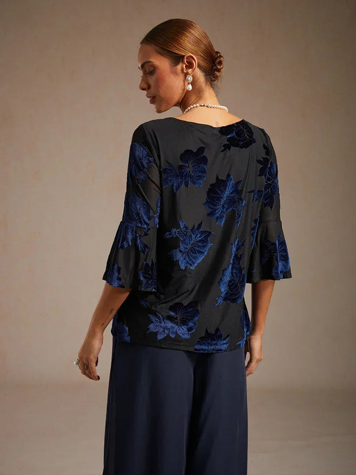 Dressy Floral Asymmetric Hem Blouse
