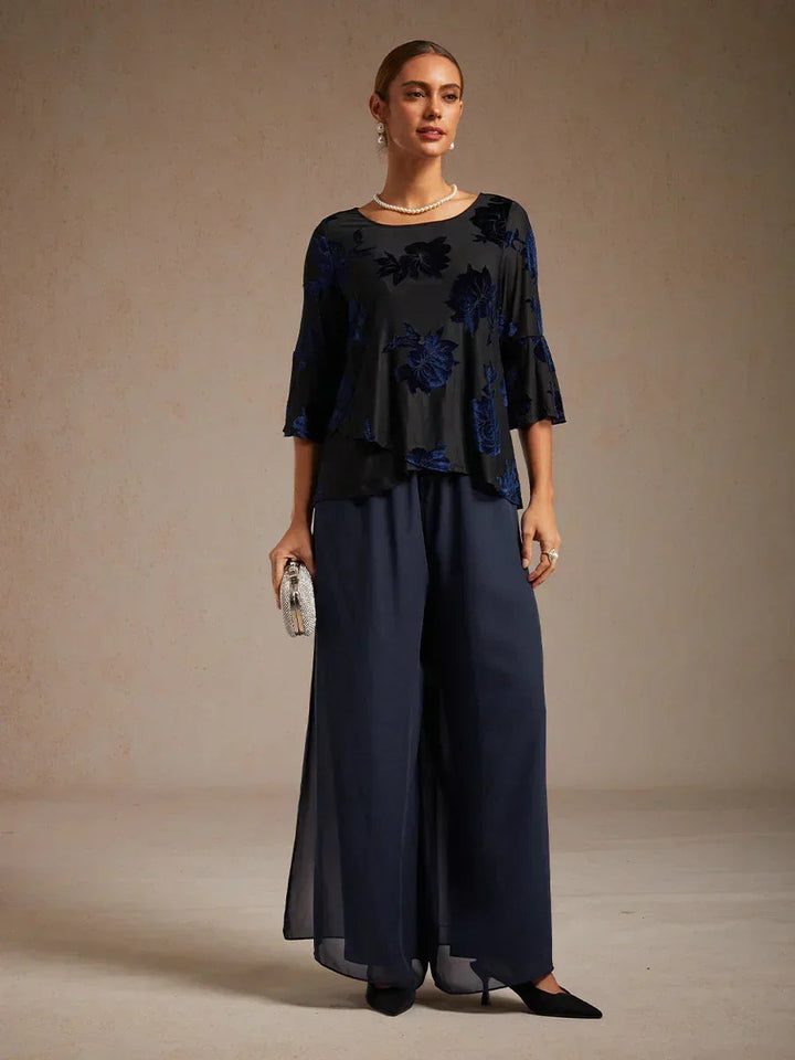 Dressy Floral Asymmetric Hem Blouse