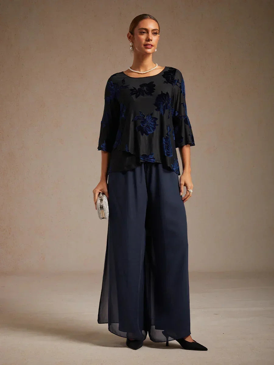 Dressy Floral Asymmetric Hem Blouse