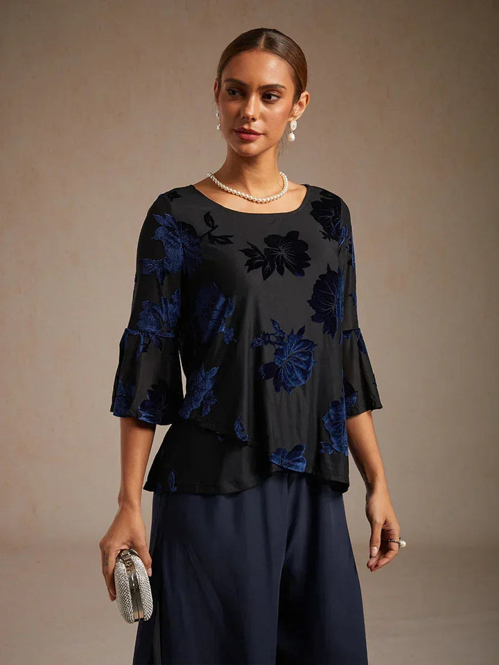 Dressy Floral Asymmetric Hem Blouse