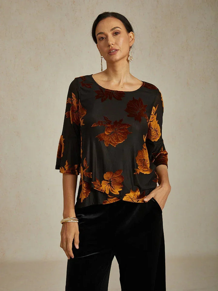 Dressy Floral Asymmetric Hem Blouse