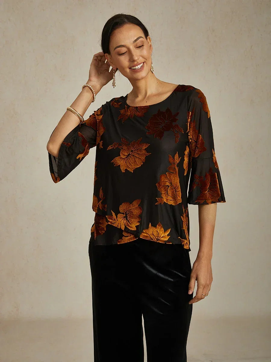 Dressy Floral Asymmetric Hem Blouse