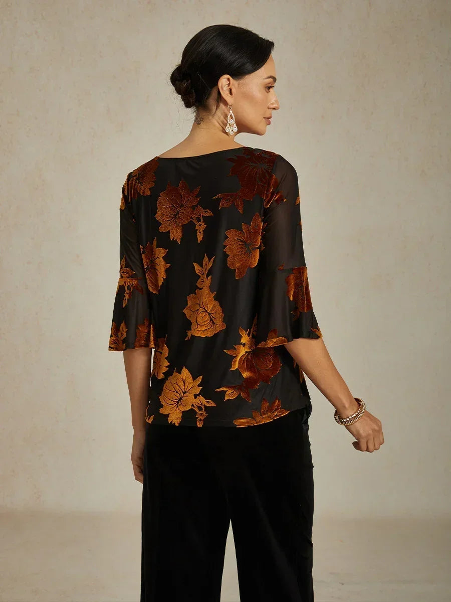 Dressy Floral Asymmetric Hem Blouse