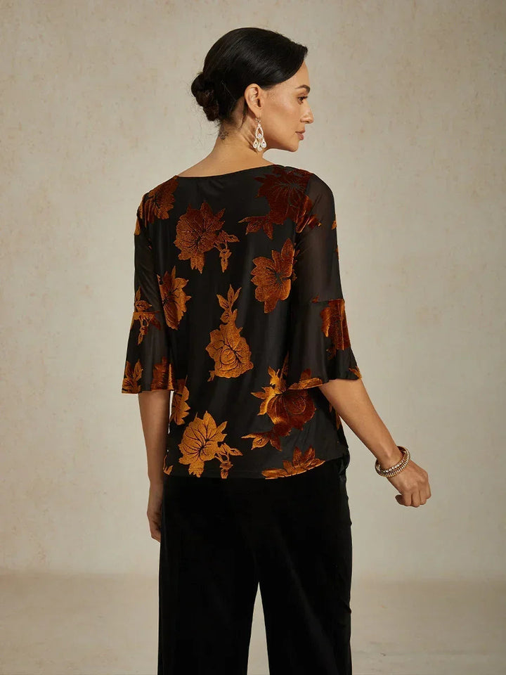 Dressy Floral Asymmetric Hem Blouse