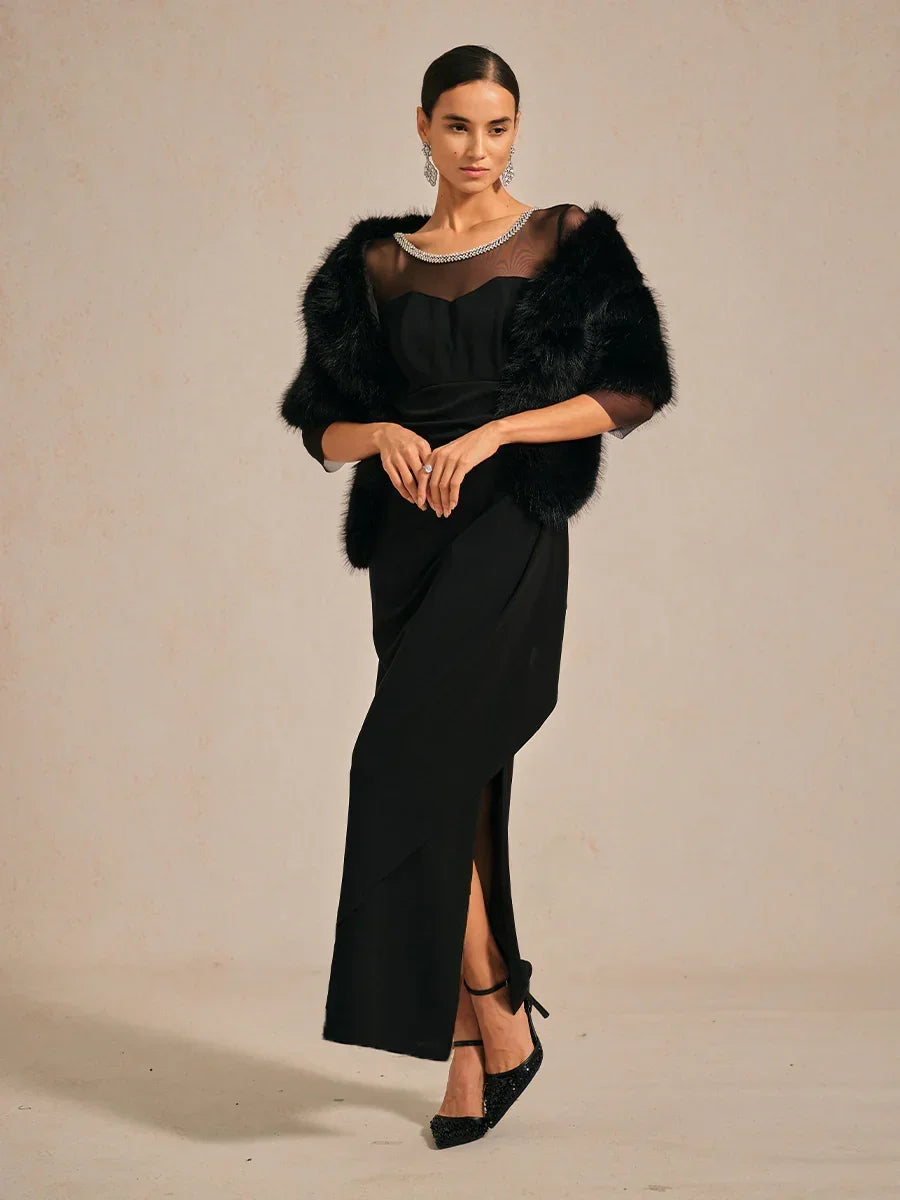 Elegant Beaded Illusion Neckline Formal Dress