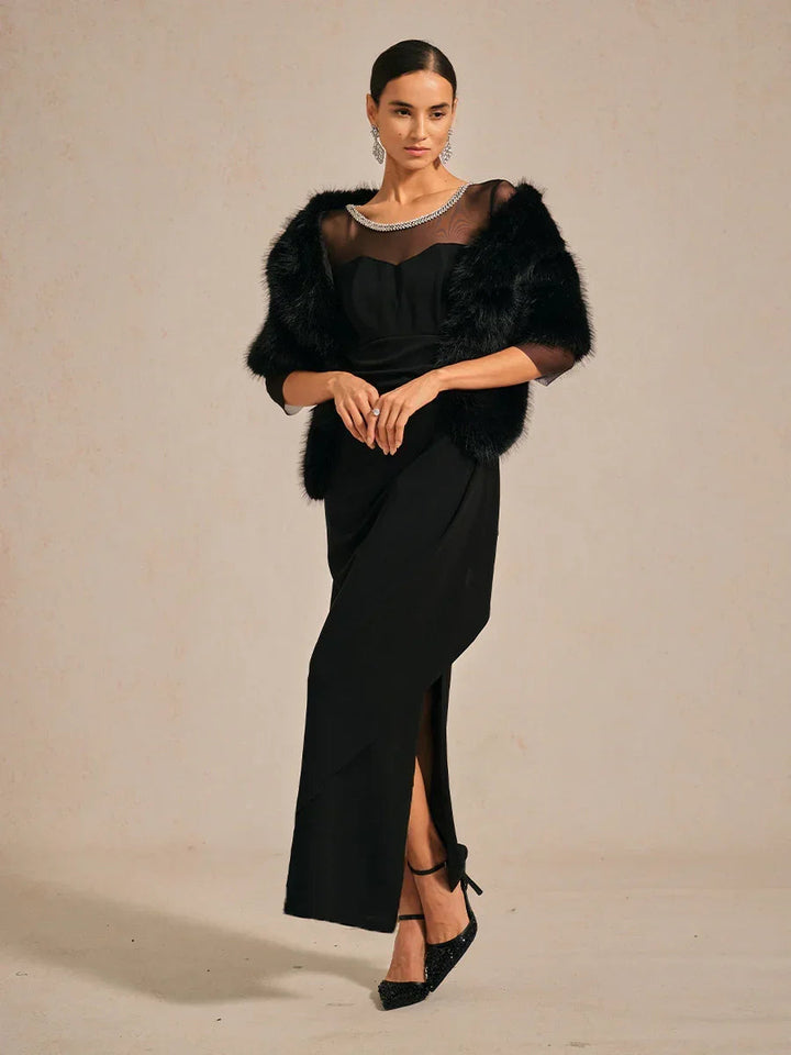 Elegant Beaded Illusion Neckline Formal Dress