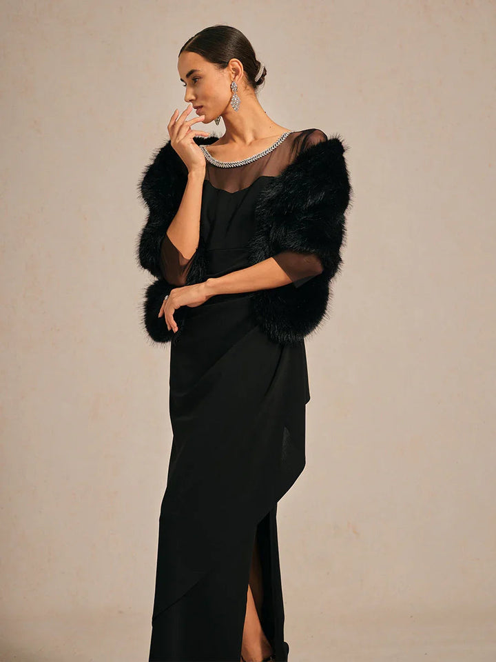 Cold Shoulder Glitter Metallic Knit Dress