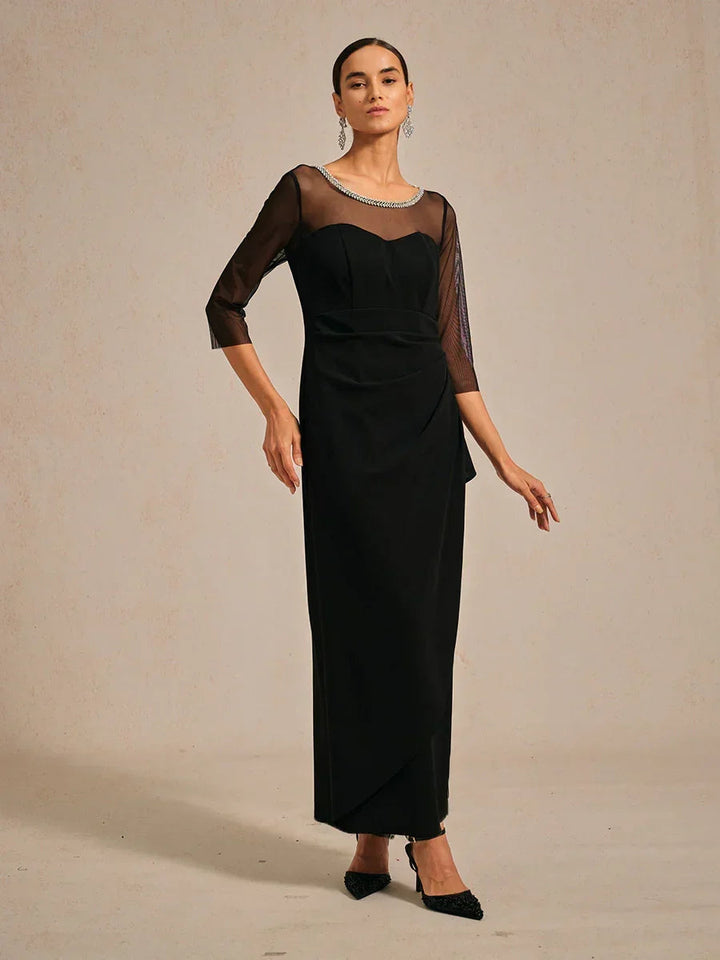 Elegant Beaded Illusion Neckline Formal Dress