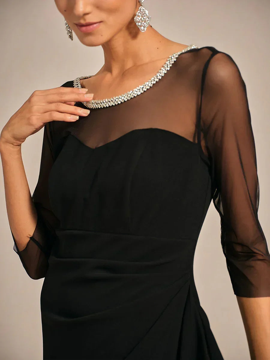 Elegant Beaded Illusion Neckline Formal Dress