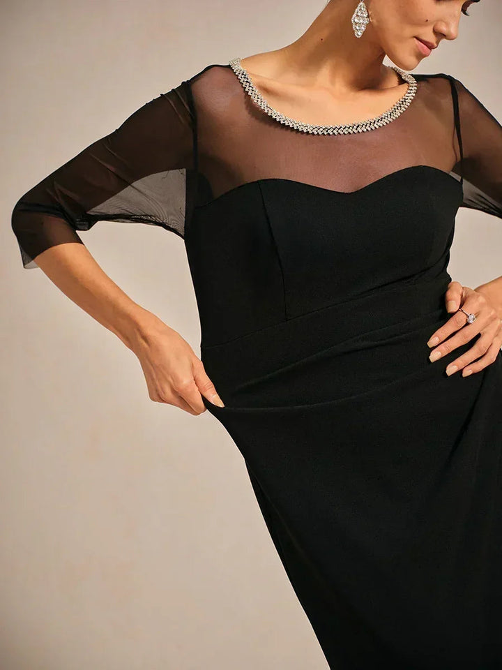 Elegant Beaded Illusion Neckline Formal Dress