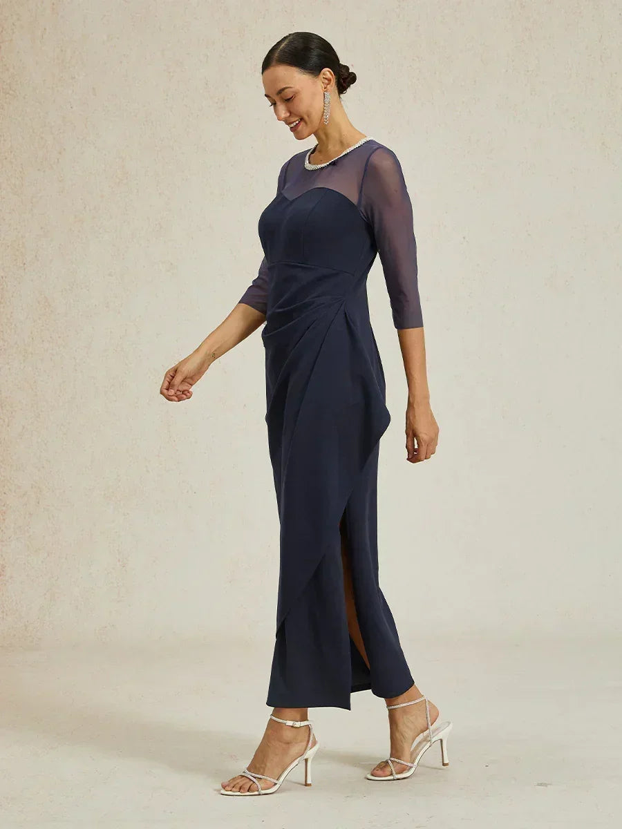 Elegant Beaded Illusion Neckline Formal Dress