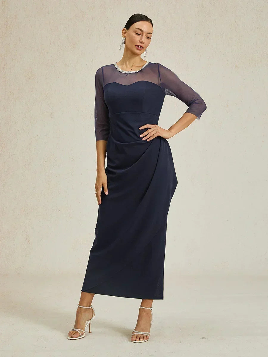 Elegant Beaded Illusion Neckline Formal Dress