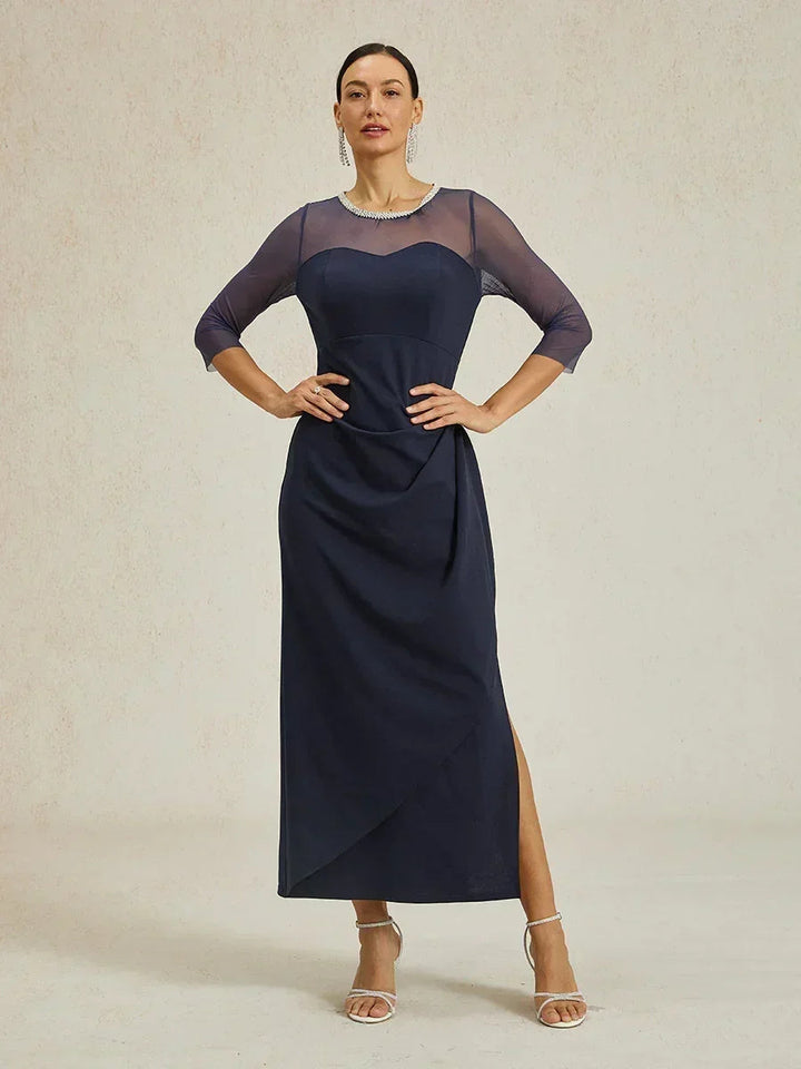 Elegant Beaded Illusion Neckline Formal Dress