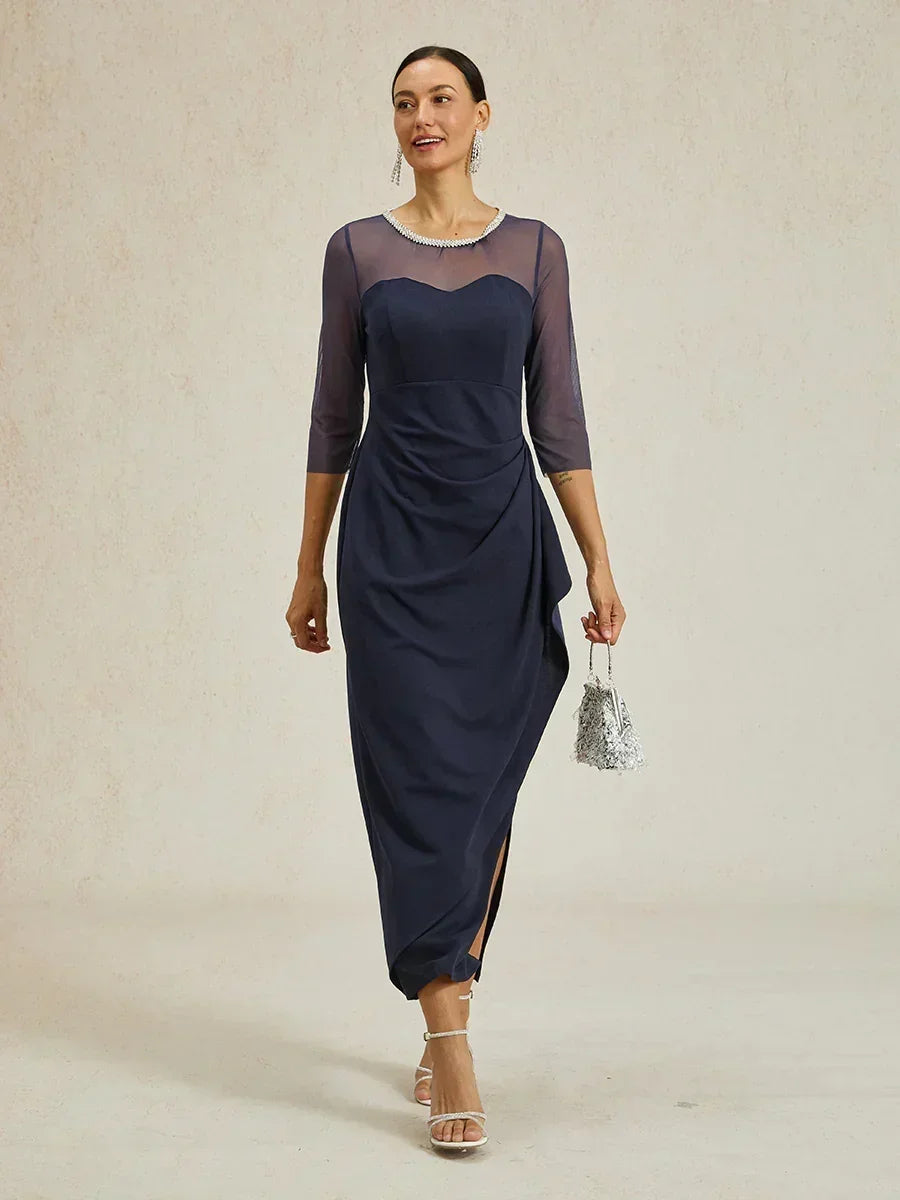 Elegant Beaded Illusion Neckline Formal Dress