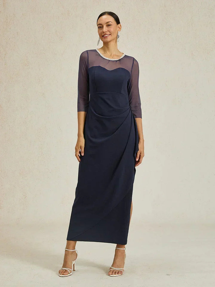 Elegant Beaded Illusion Neckline Formal Dress