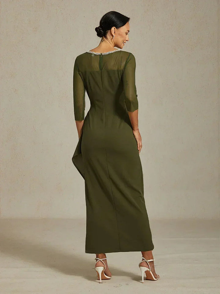 Elegant Beaded Illusion Neckline Formal Dress