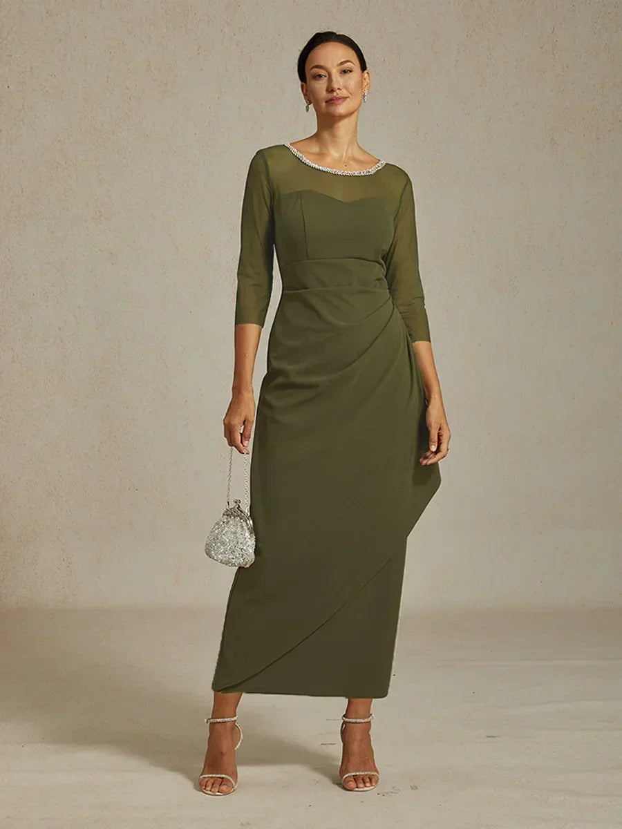 Elegant Beaded Illusion Neckline Formal Dress