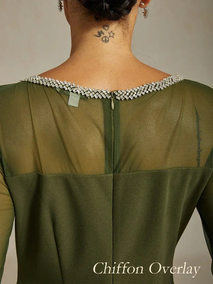 Elegant Beaded Illusion Neckline Formal Dress